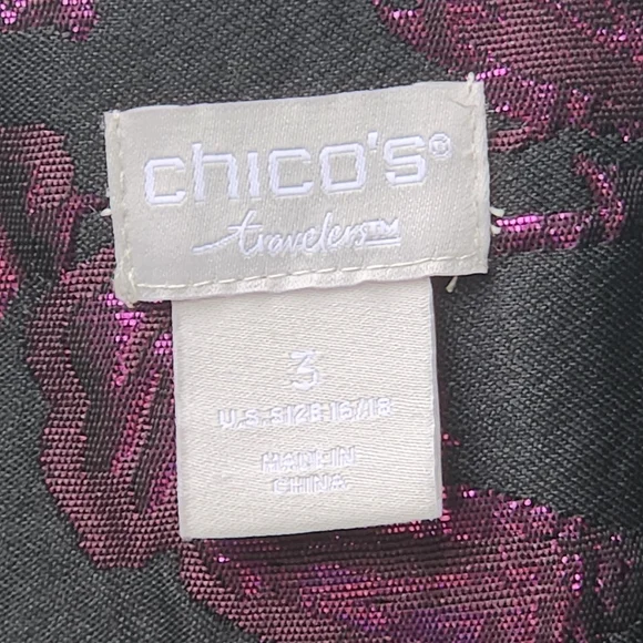 CHICO'S Black/Plum Travelers Floral Jacquard Jacket - Picture 8 of 14